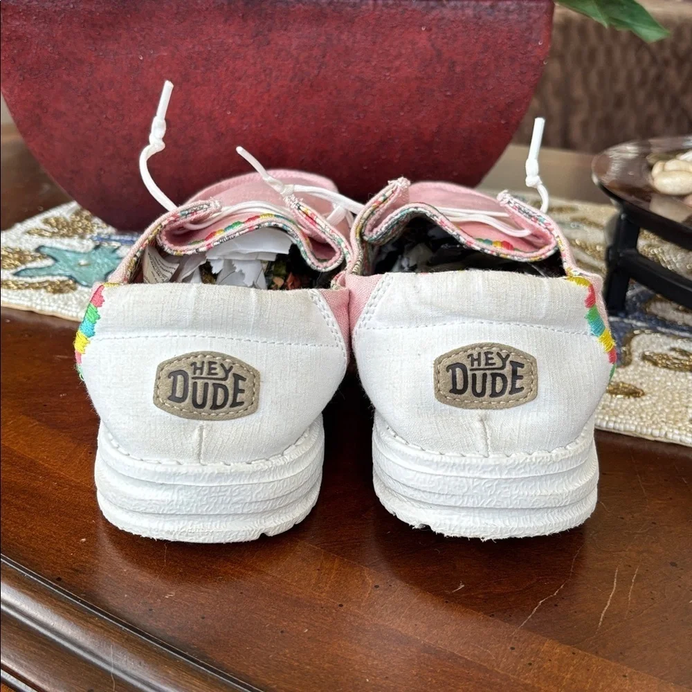 Hey Dude Wendy Boho Rose Pink Lightweight Slip-On Canvas Sneakers Colorful Trim